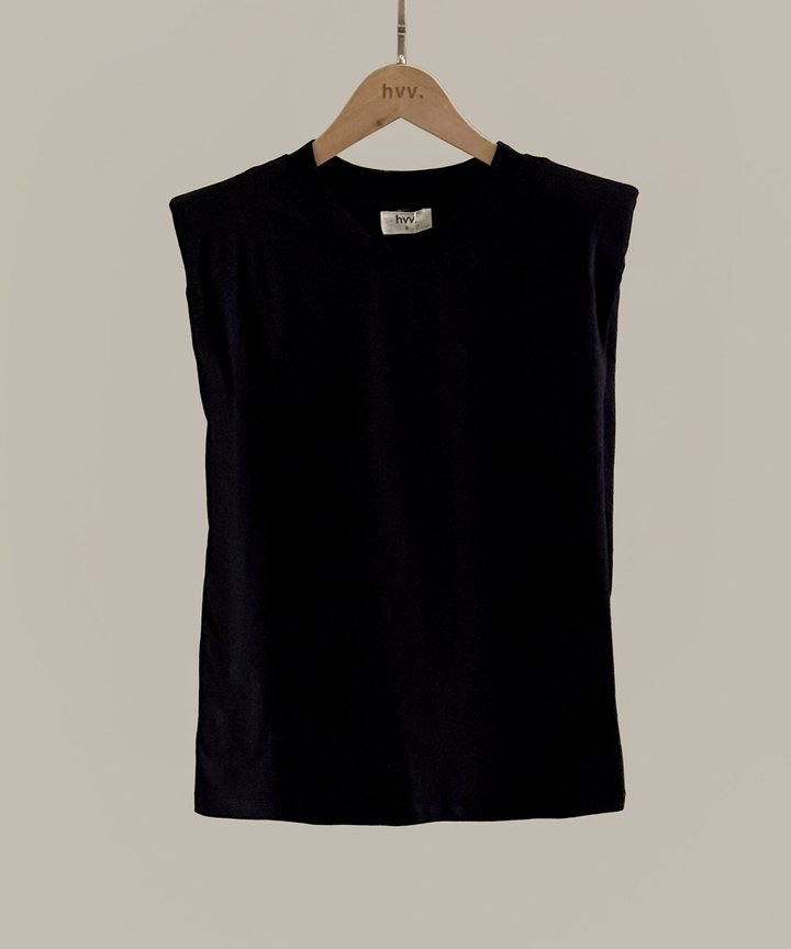 Libra Padded Shoulder Top - Black