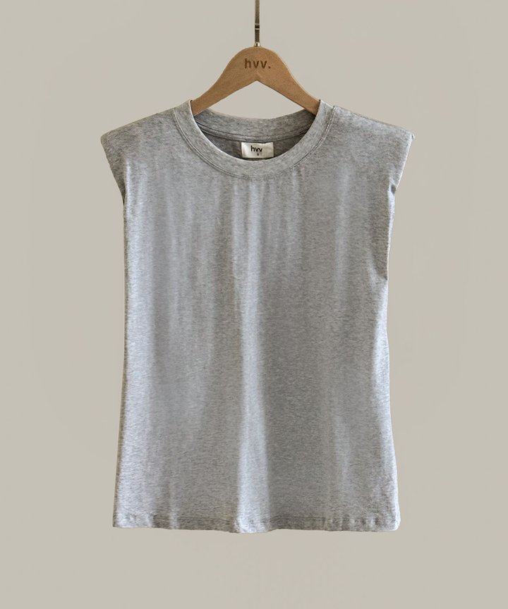 Libra Padded Shoulder Top - Grey