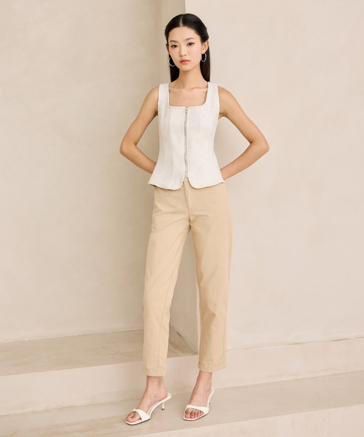 Manhattan Zip Up Tank - Cream