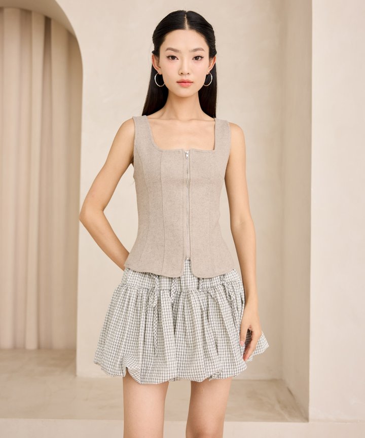 Manhattan Zip Up Tank - Taupe