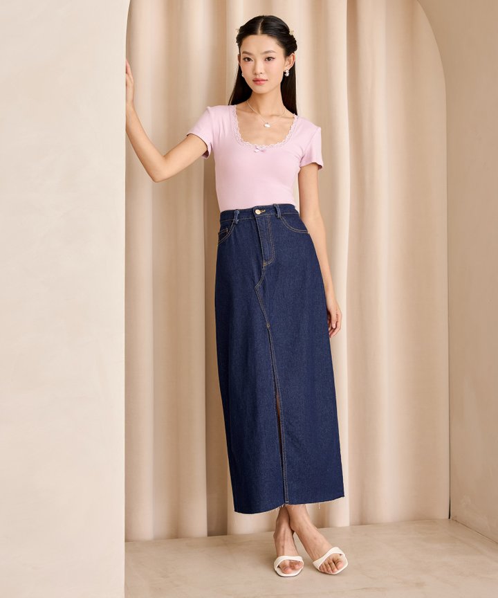 Mira Lace & Bow Top - Lilac