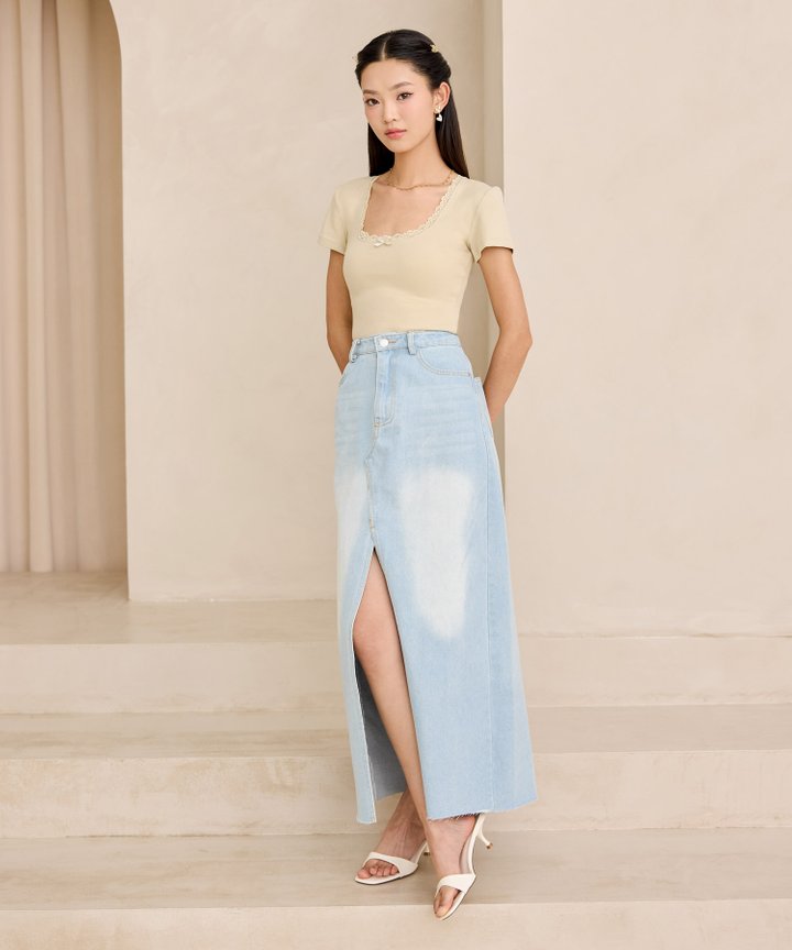 Mira Lace & Bow Top - Pale Sage