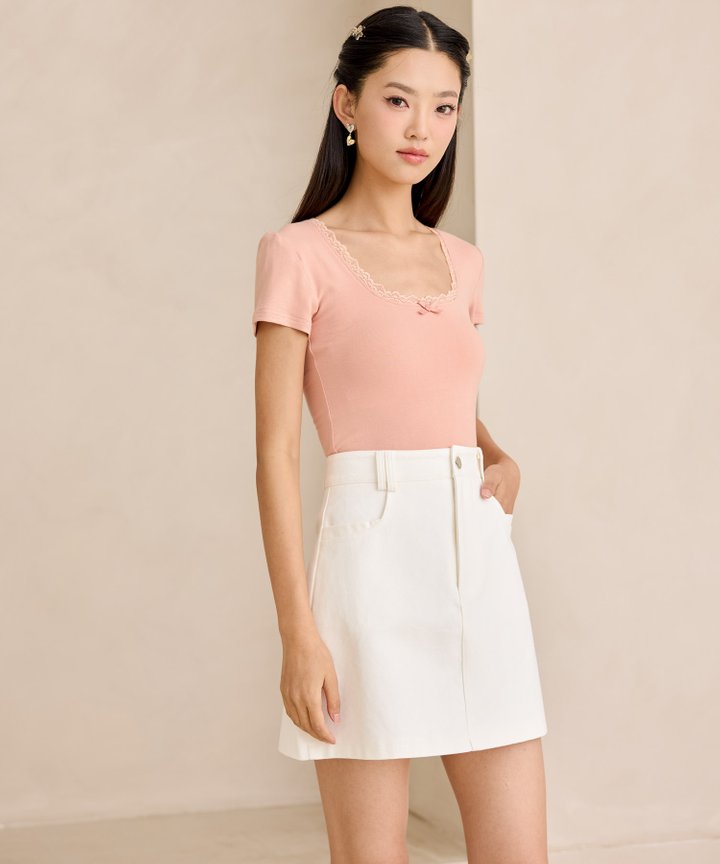 Mira Lace & Bow Top - Rose