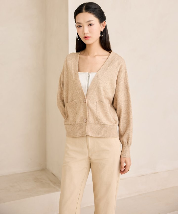 Studio Classic Knit Cardigan - Taupe