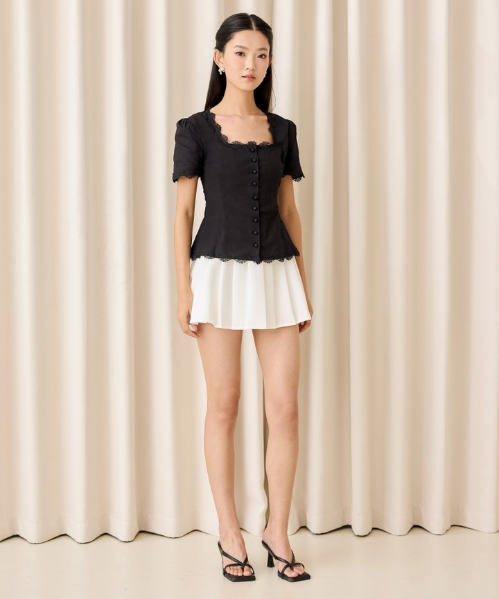 Bella Contrast Pleated Skorts - White