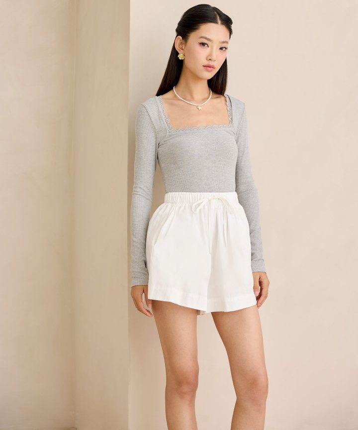 Blair Ribbed Lace Top - Heather Grey