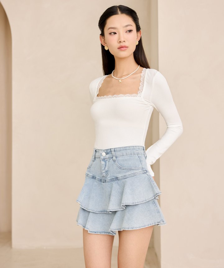 Blair Ribbed Lace Top - White