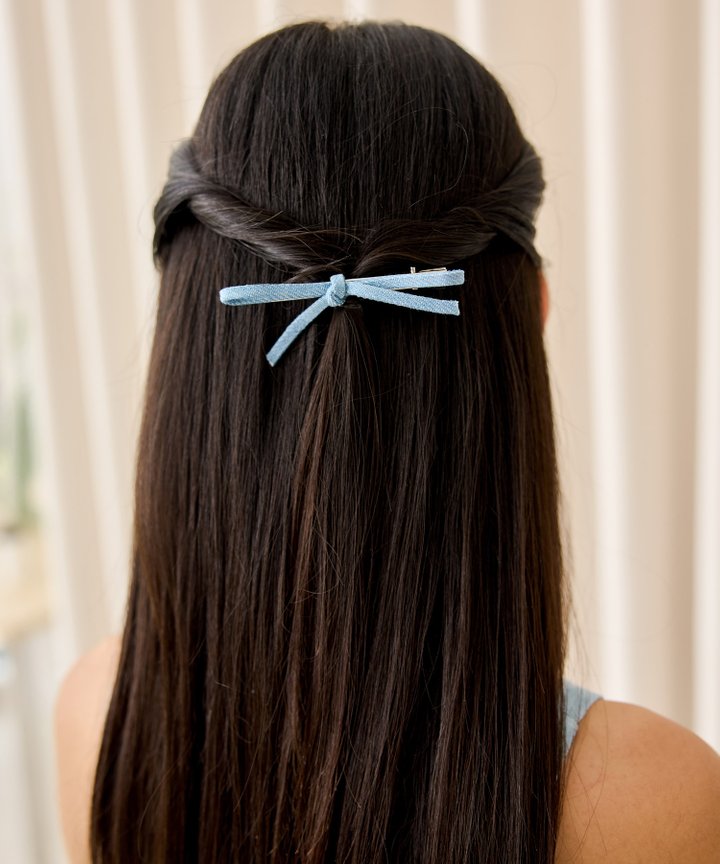 Camille Bow Hair Ties - Dusty Blue