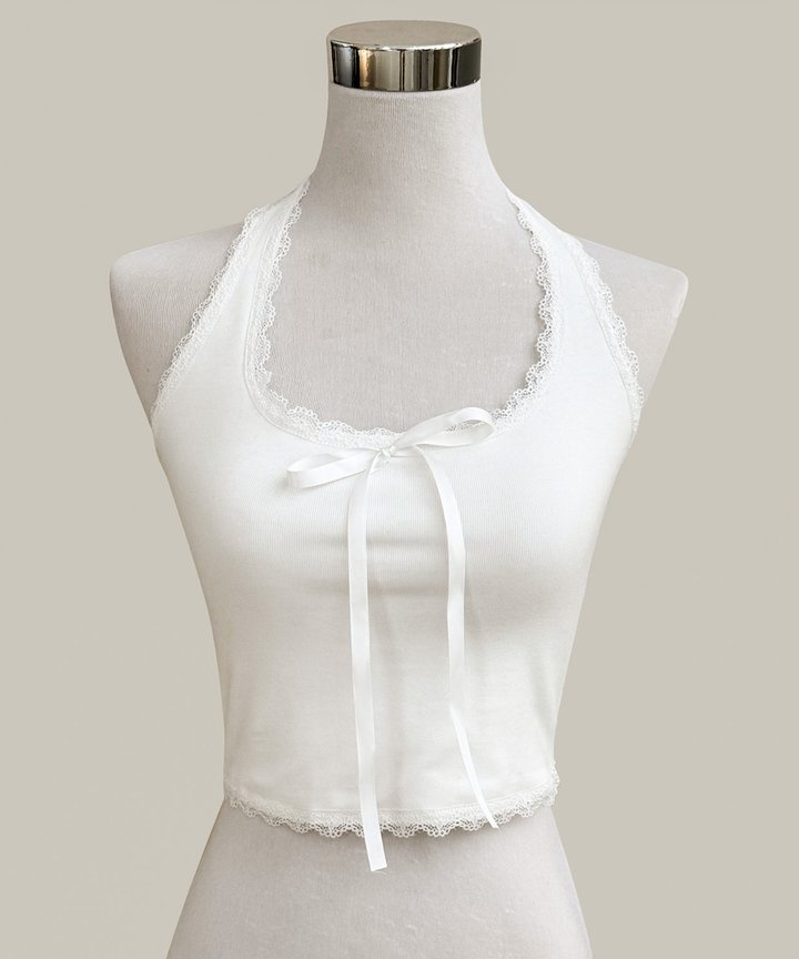 Charmed Ribbon Halter - White