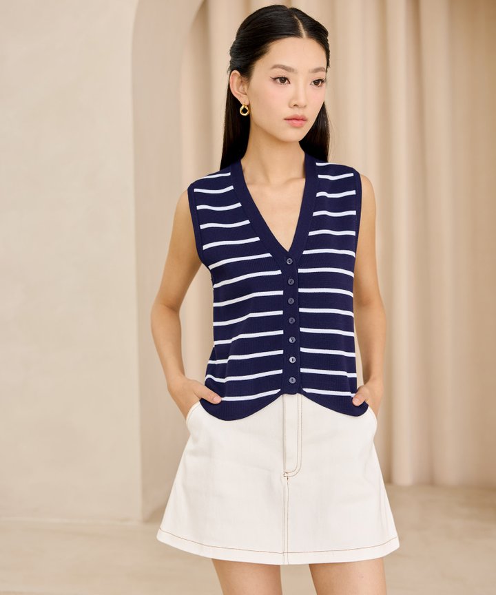 Evian Striped Top - Navy