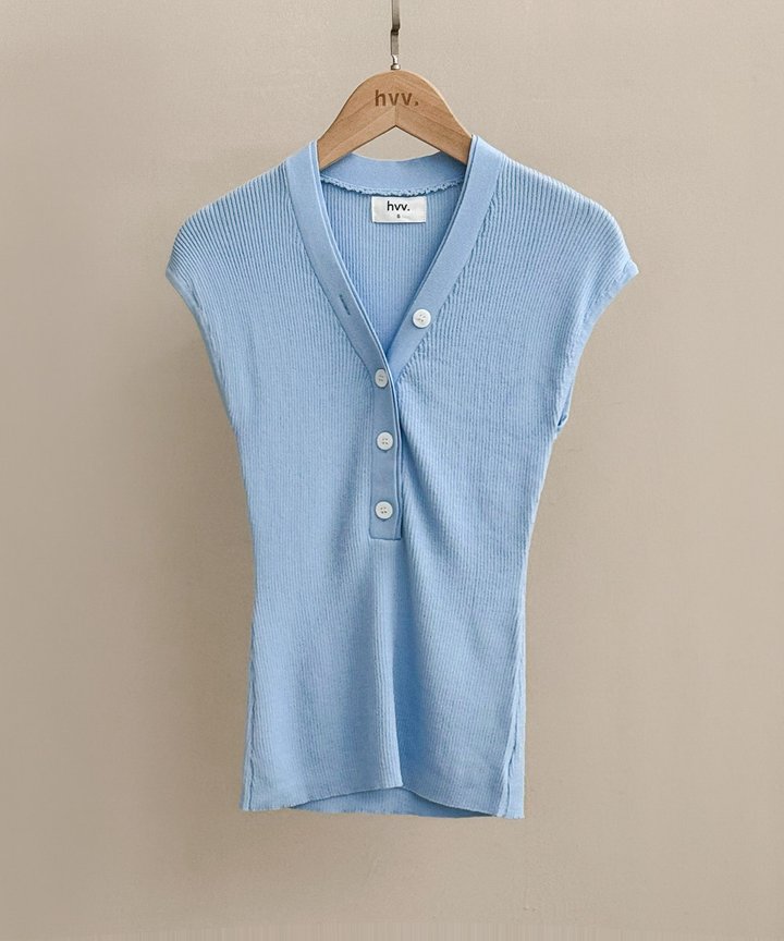 Fiji Knit Button Top - Pale Blue
