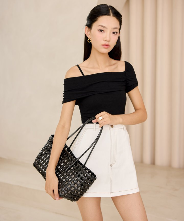 Freya Ruched Off-Shoulder Top - Black