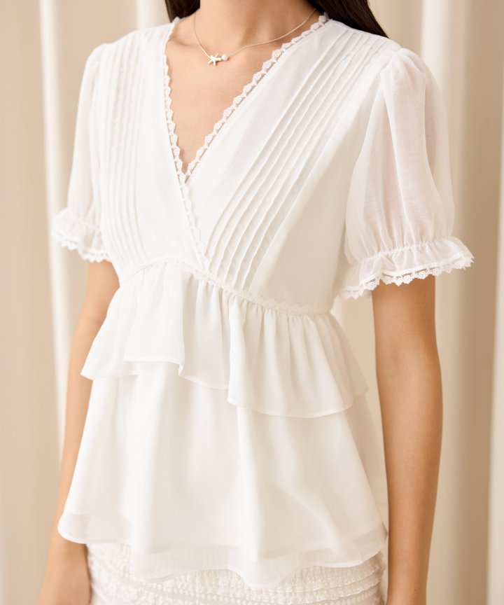 Iva Tiered Lace Blouse - White