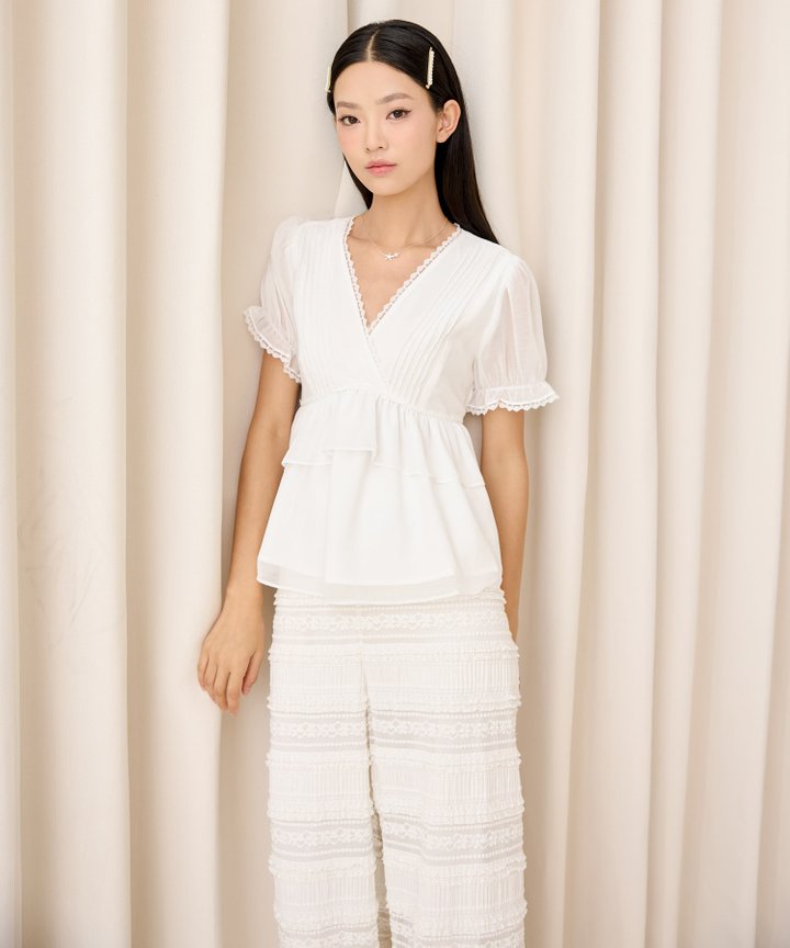 Iva Tiered Lace Blouse - White