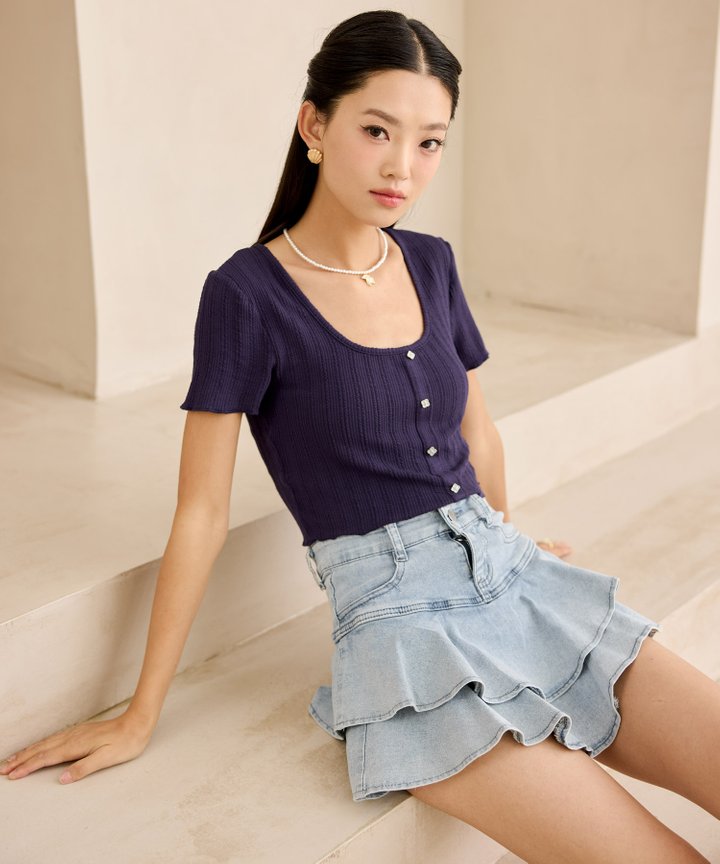 Jasmine Clover Button Top - Navy