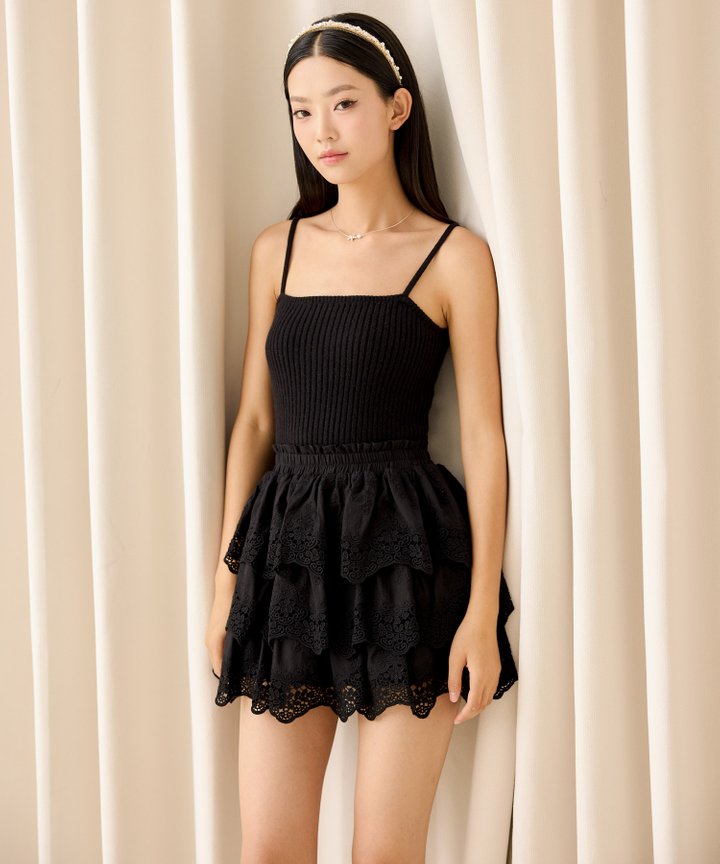 Marcella Tiered Crochet Skorts - Black
