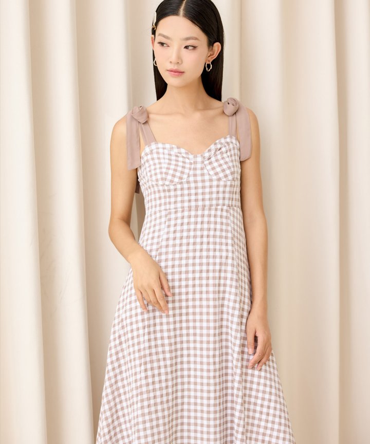 Maxine Gingham Midaxi - Taupe