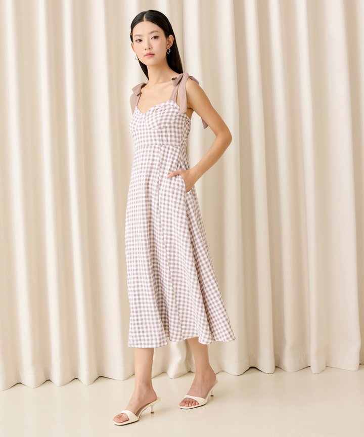 Maxine Gingham Midaxi - Taupe