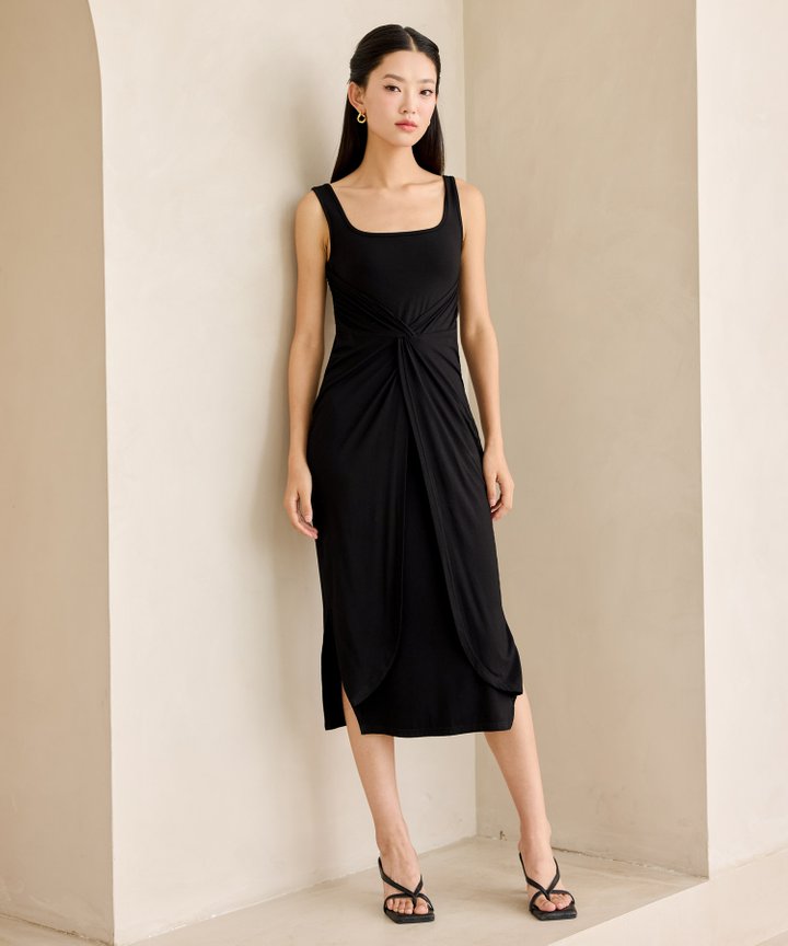 Nori Wrap Jersey Midi - Black