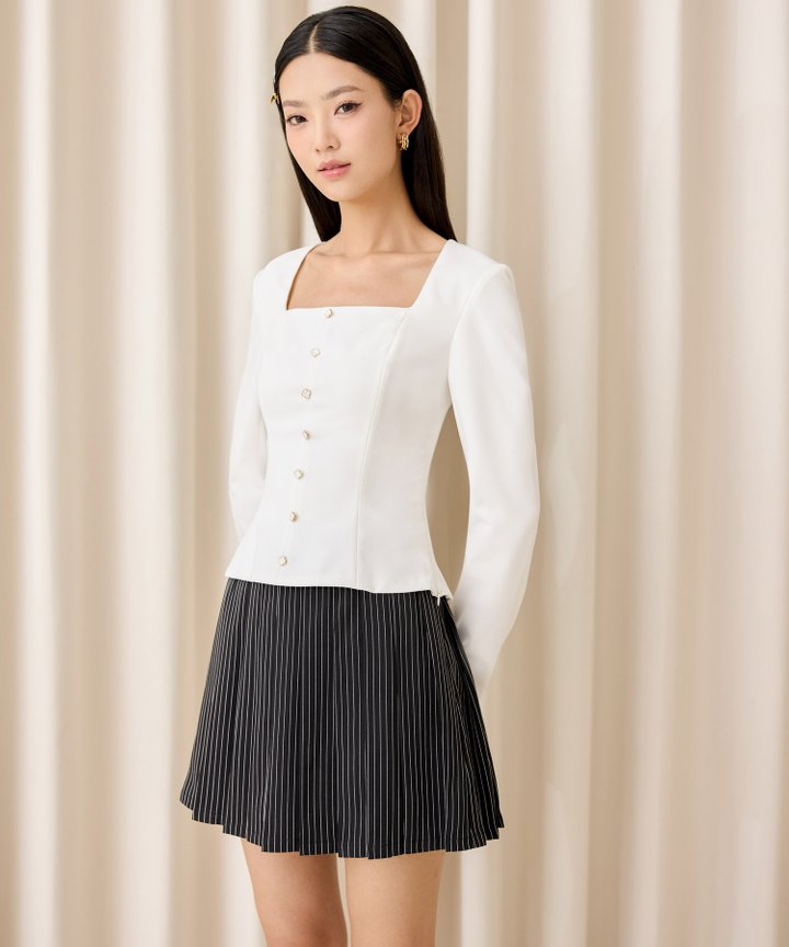 Parker Pleated Pinstriped Skorts - Black