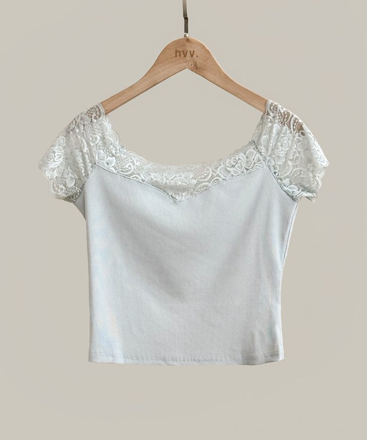 Portrait Lace Top - Light Blue