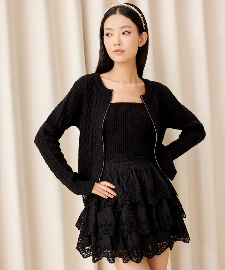 Stella Cable Knit Tank & Cardigan Set - Black