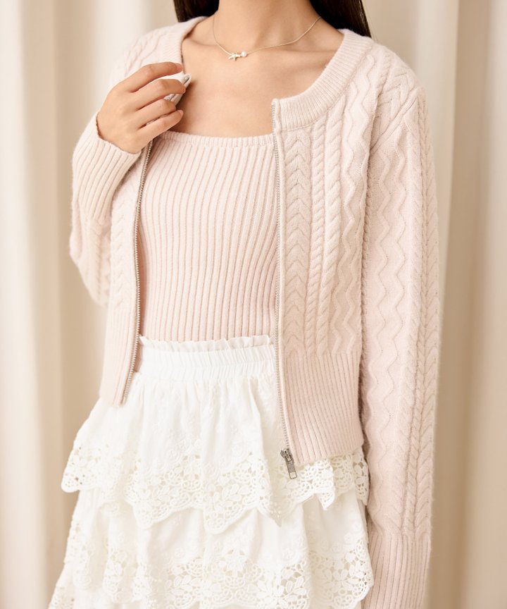 Stella Cable Knit Tank & Cardigan Set - Dust Lilac Pink