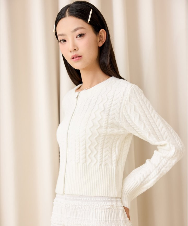 Stella Cable Knit Tank & Cardigan Set - White