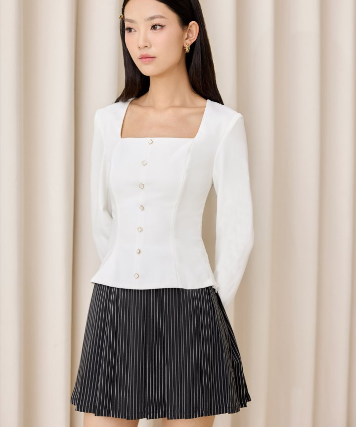 Tiffany Square Neckline Blouse - White