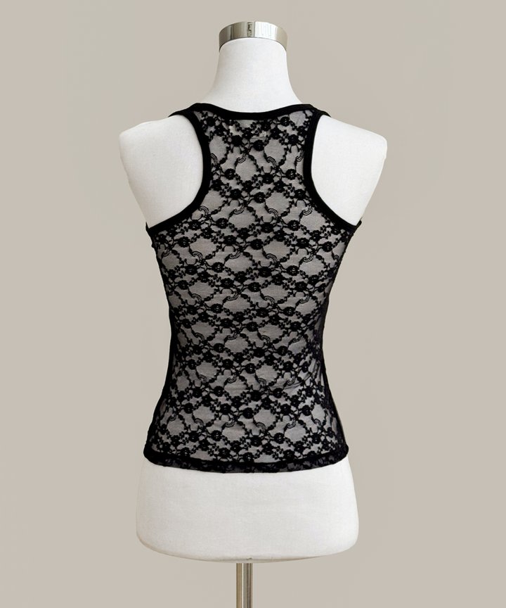 Francine Lace Tank - Black