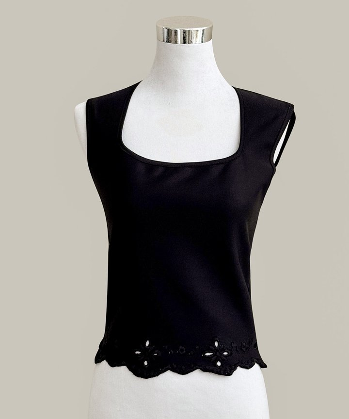 Jacqueline Laser Cut Tank - Black