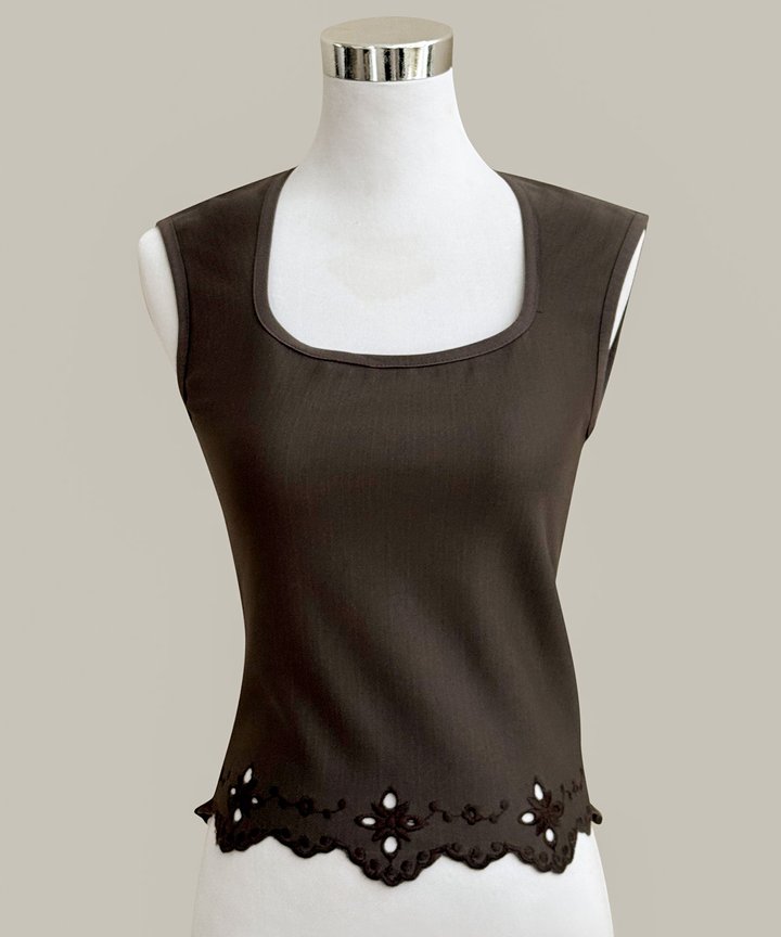 *PO* Jacqueline Laser Cut Tank - Earth Grey