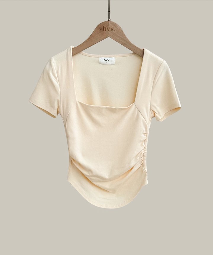Mavis Ruched Square Neck Top - Daffodil