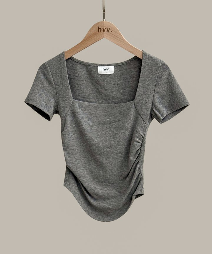 Mavis Ruched Square Neck Top - Grey