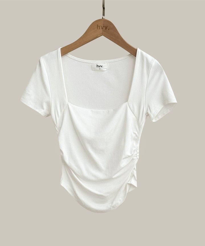 Mavis Ruched Square Neck Top - White