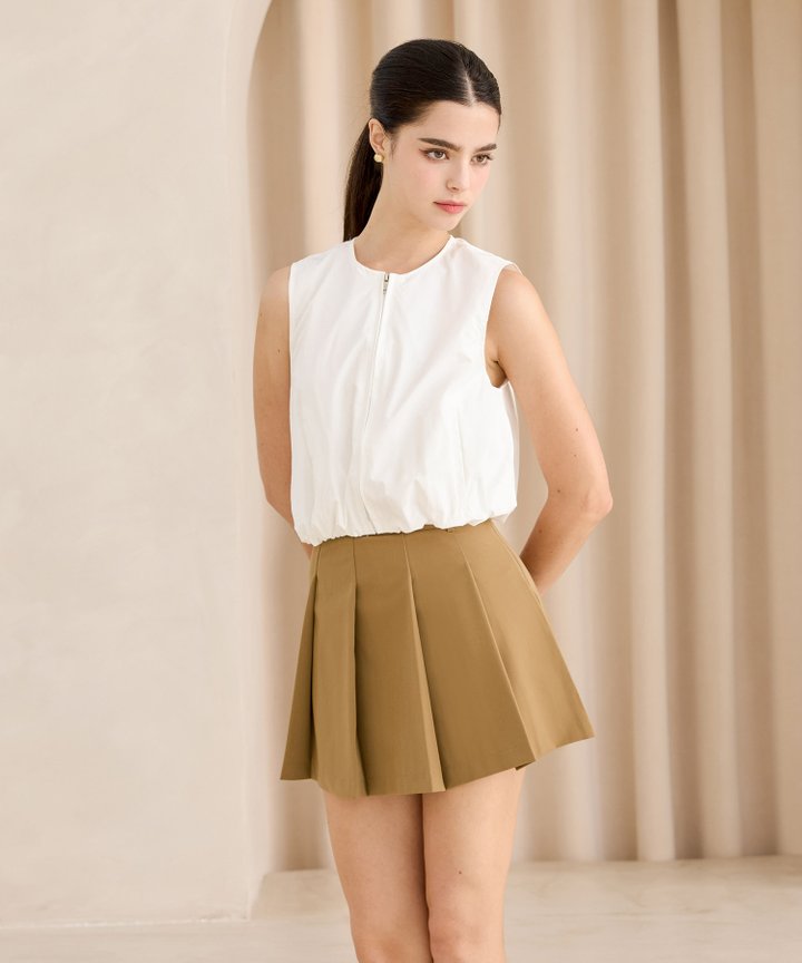 Poplin Zip Up Utility Top - White