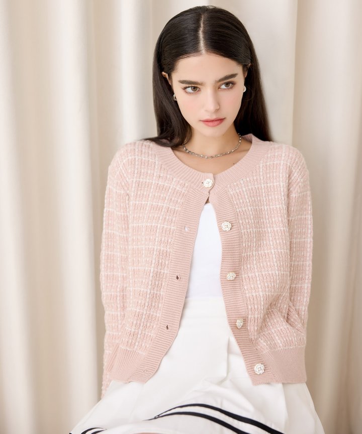Coco Classic Knit Cardigan - Pale Pink