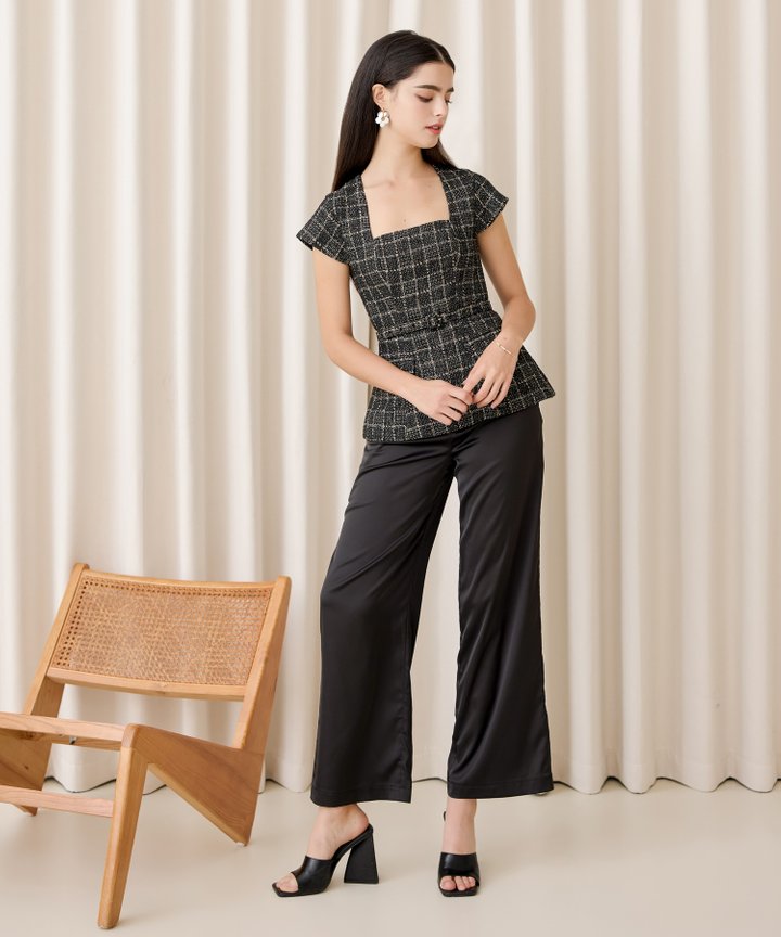 Hepburn Tweed Peplum Top - Black