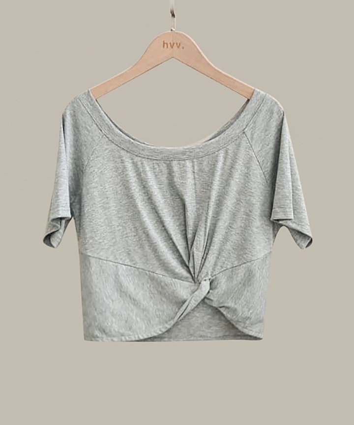 Jackson Off-Shoulder Knot Top - Grey