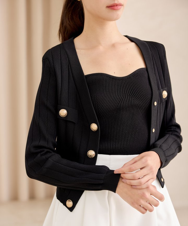 Martine Military Cardigan - Black