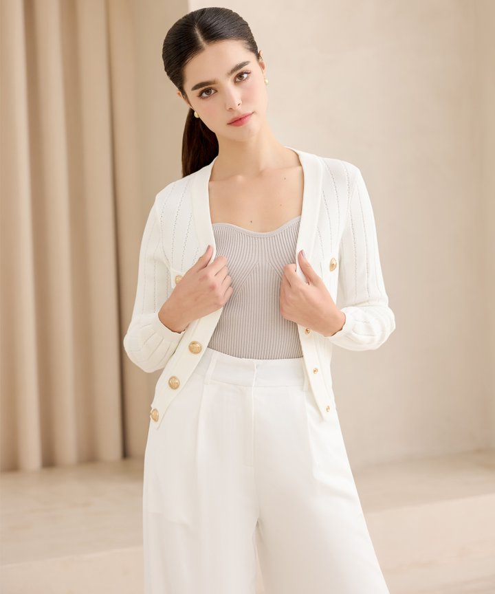 Martine Military Cardigan - White