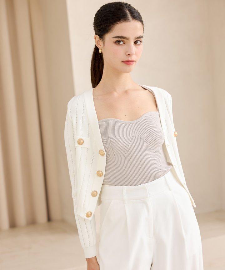 Martine Military Cardigan - White