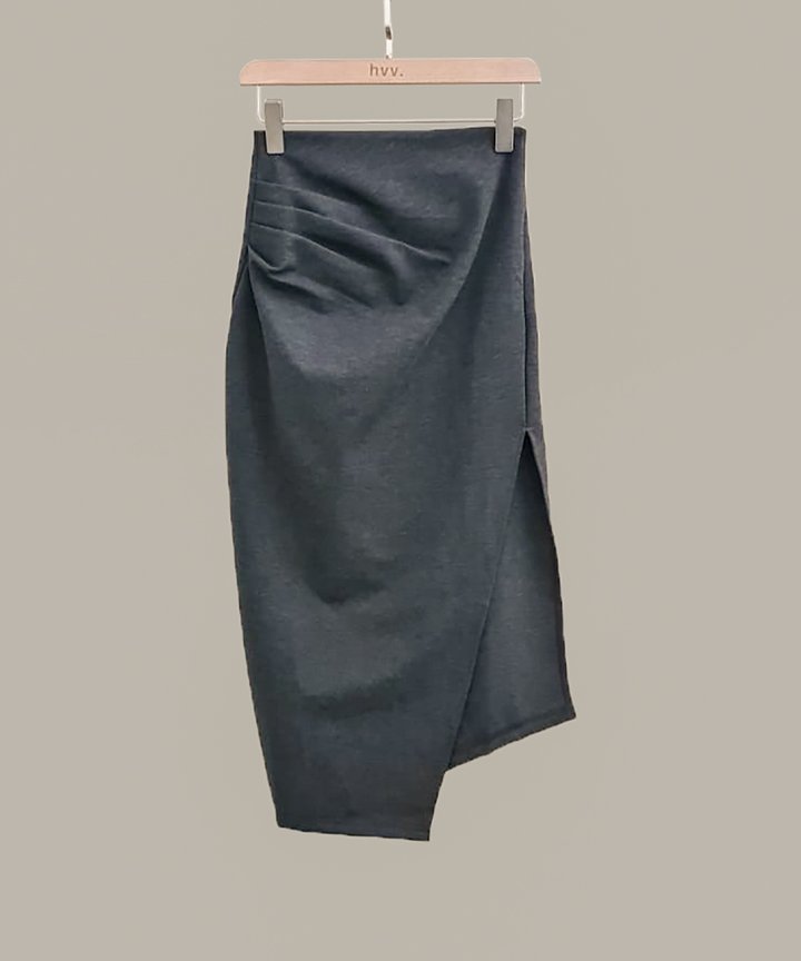 Parson Ruched Midi Skirt - Dark Grey