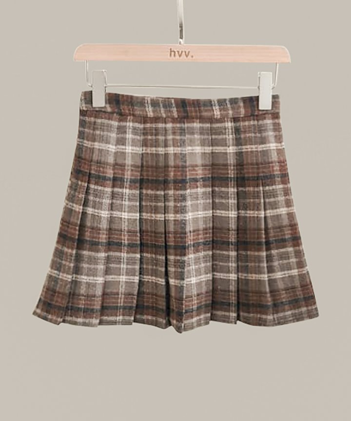 Plaid High Waist Skorts - Chocolate