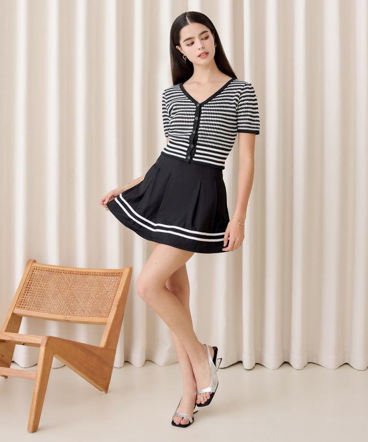 Stuart Striped Knit Blouse - Black