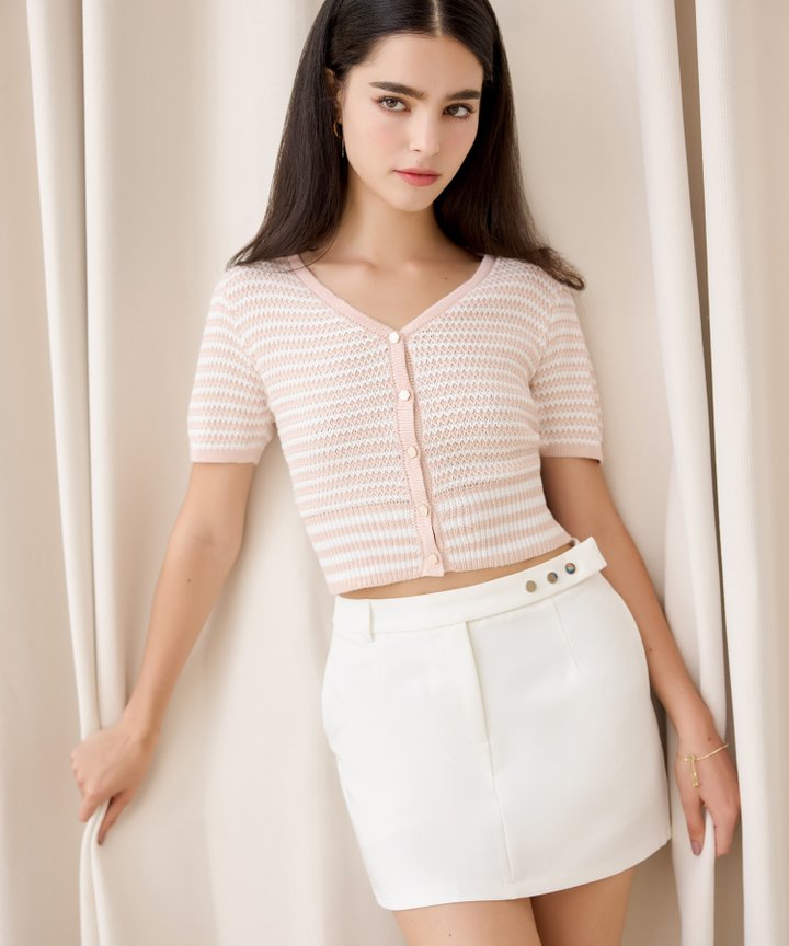 Stuart Striped Knit Blouse - Pale Pink