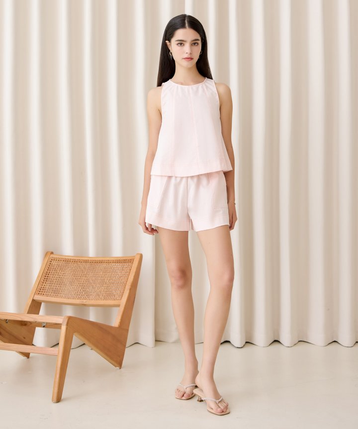 Tony Contrast Stitch Shorts - Pale Pink