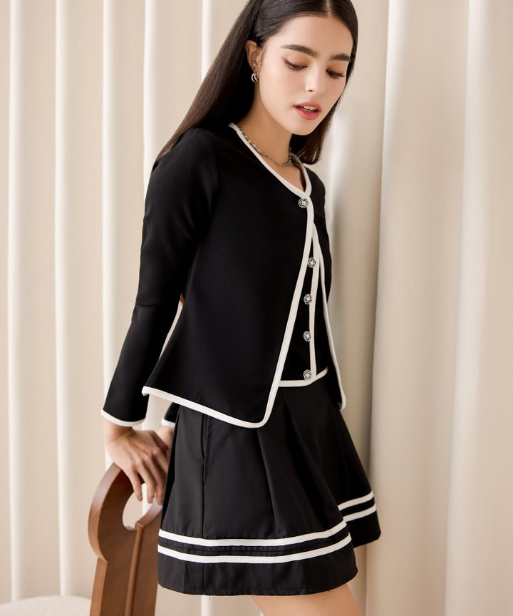 Twiggy Contrast Cardigan - Black