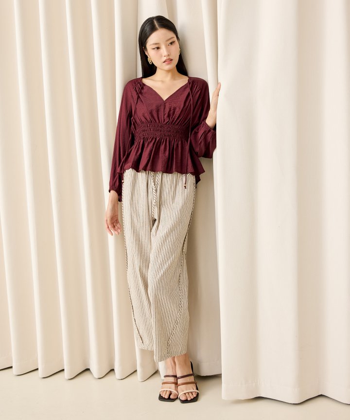 Adrienne Smocked Blouse - Burgundy
