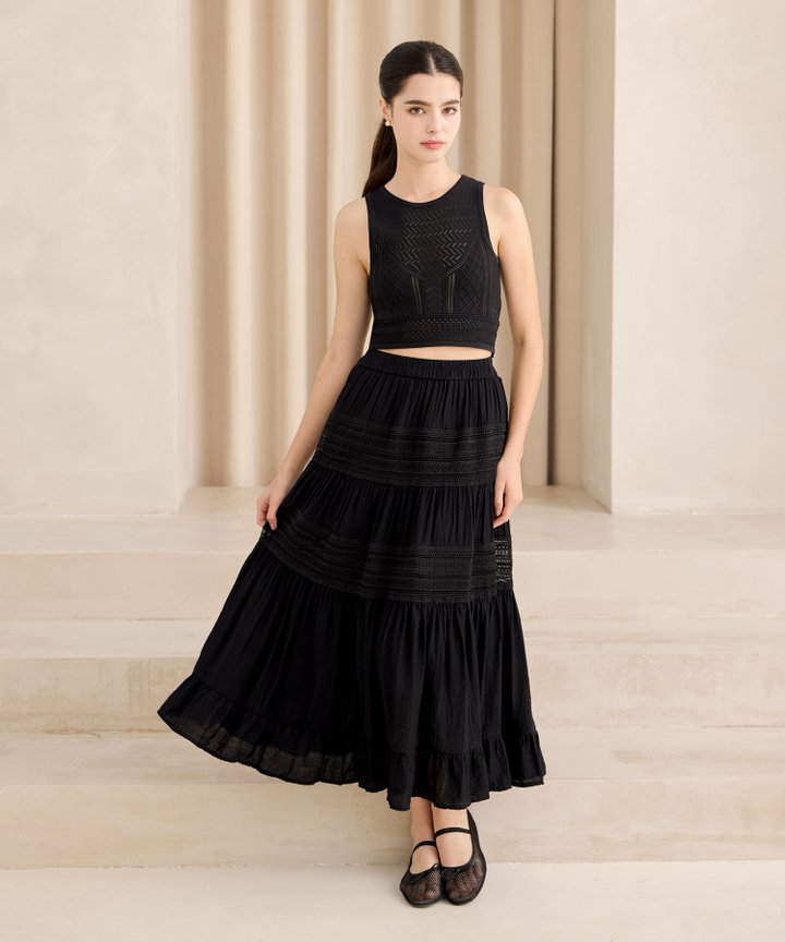 Claudette Tiered Maxi Skirt - Black
